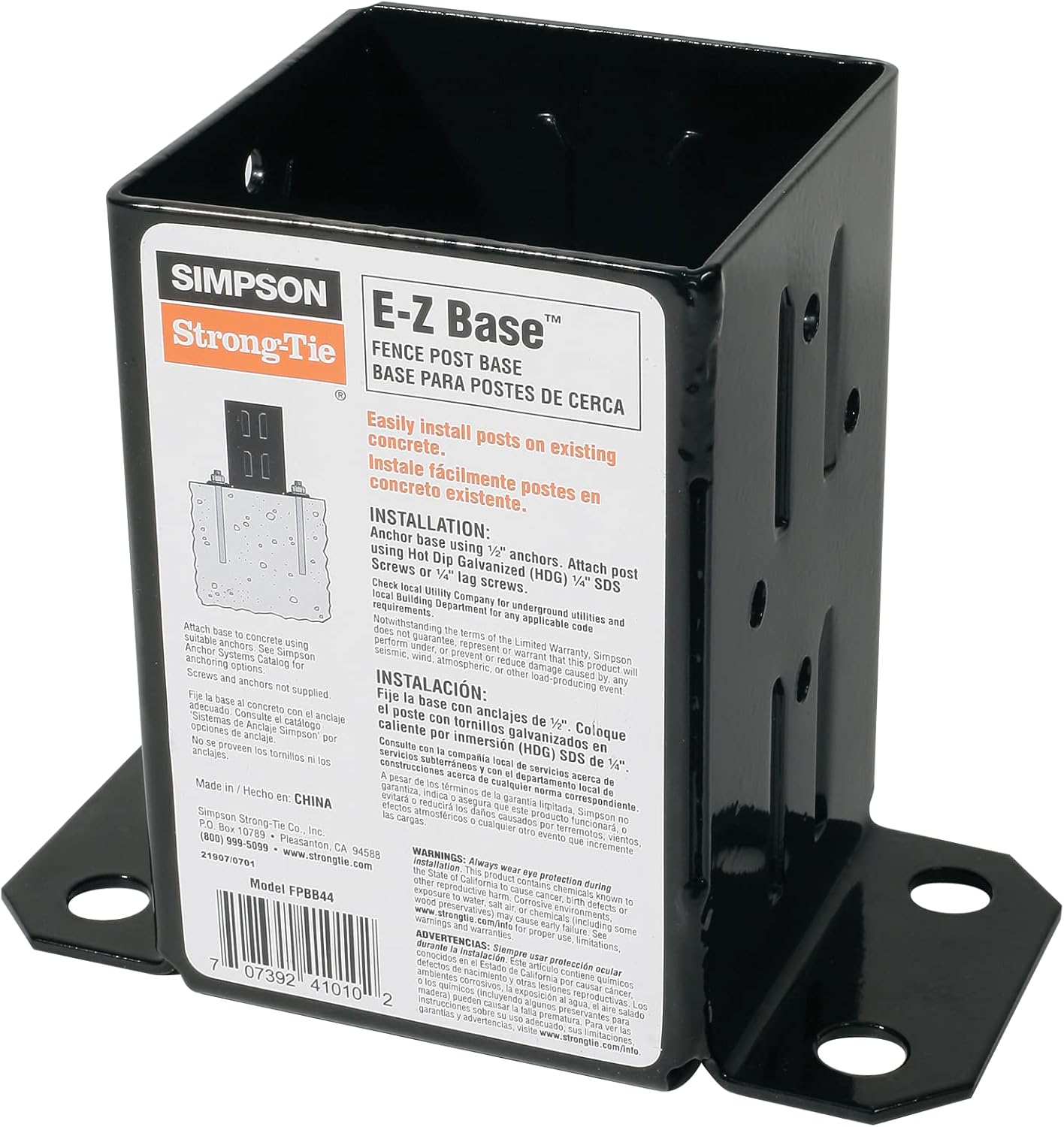 BRAND, CATEGORY, POSTS & ACCESSORIES, SIMPSON STRONG-TIE, Simpson Strong Tie FPBB44 Black Powder-Coated 12-Gauge E-Z Base 10-per Box