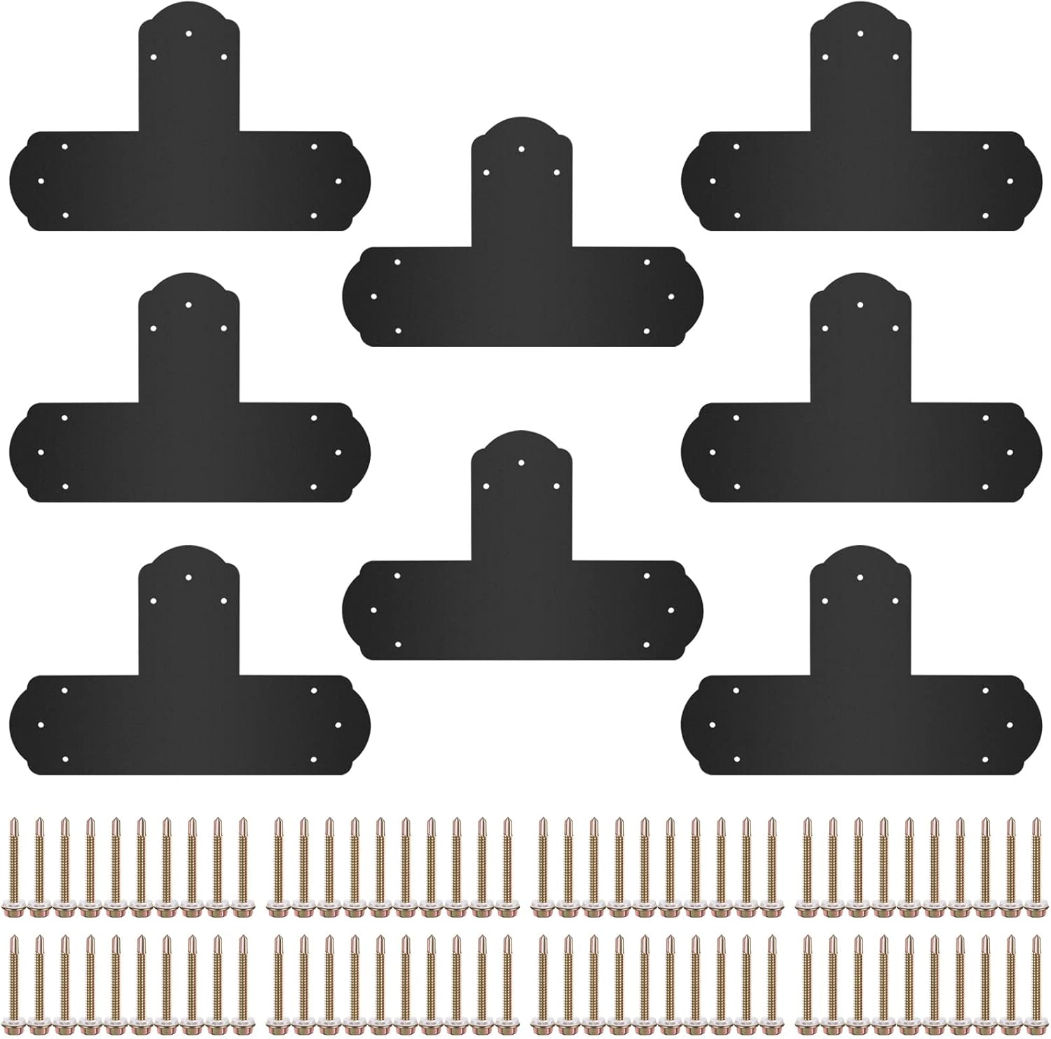 BRACKETS, BRAND, CATEGORY, VEVOR, VEVOR Black T Bracket, 6'' x 6'', 8 PCs Black Powder-Coated T Mending Plate, 16 Gauge Steel T-Shaped Tie Flat Connector with Screws Set, Post to Beam Bracket for Repair Wood Furniture